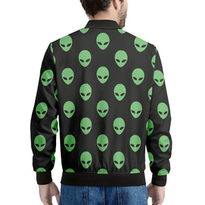 Green Alien Face Print Men's Bomber Jacket