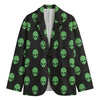 Green Alien Face Print Men's Cotton Blazer