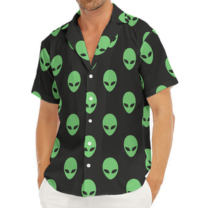 Green Alien Face Print Men's Deep V-Neck Shirt