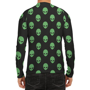 Green Alien Face Print Men's Long Sleeve Rash Guard