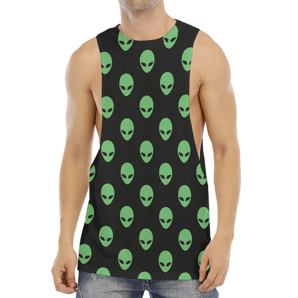 Green Alien Face Print Men's Muscle Tank Top