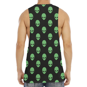 Green Alien Face Print Men's Muscle Tank Top