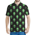 Green Alien Face Print Men's Polo Shirt