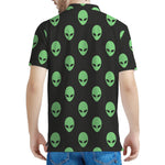 Green Alien Face Print Men's Polo Shirt