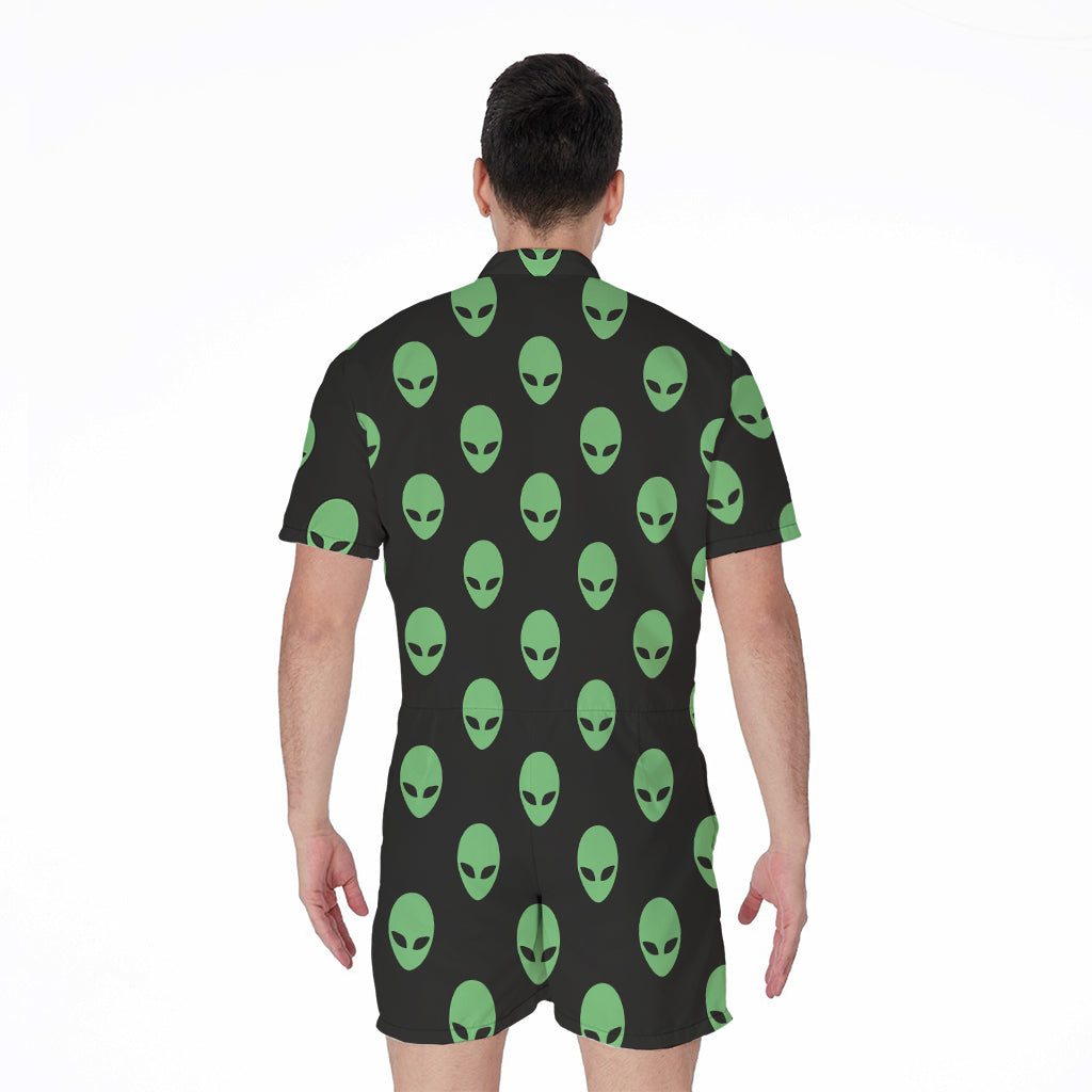 Green Alien Face Print Men's Rompers