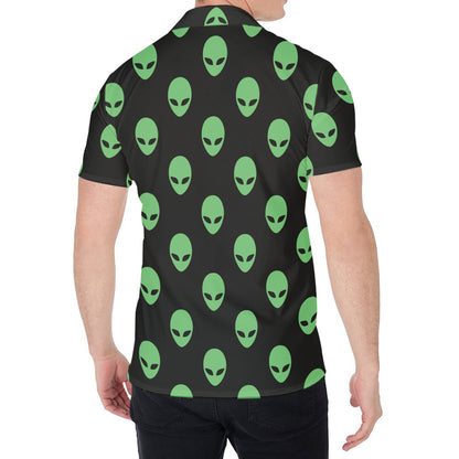 Green Alien Face Print Men's Shirt