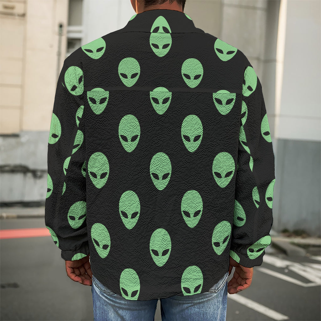 Green Alien Face Print Men's Shirt Jacket