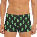 Green Alien Face Print Men's Short Boxer Briefs