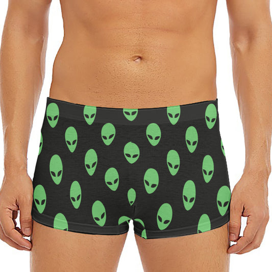 Green Alien Face Print Men's Short Boxer Briefs