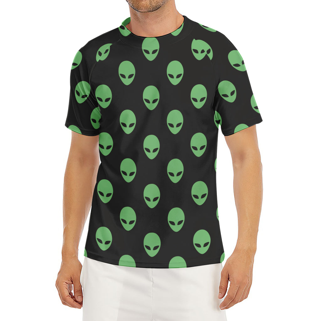 Green Alien Face Print Men's Short Sleeve Rash Guard