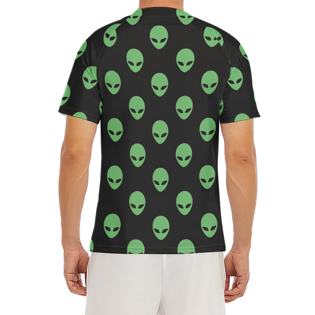 Green Alien Face Print Men's Short Sleeve Rash Guard