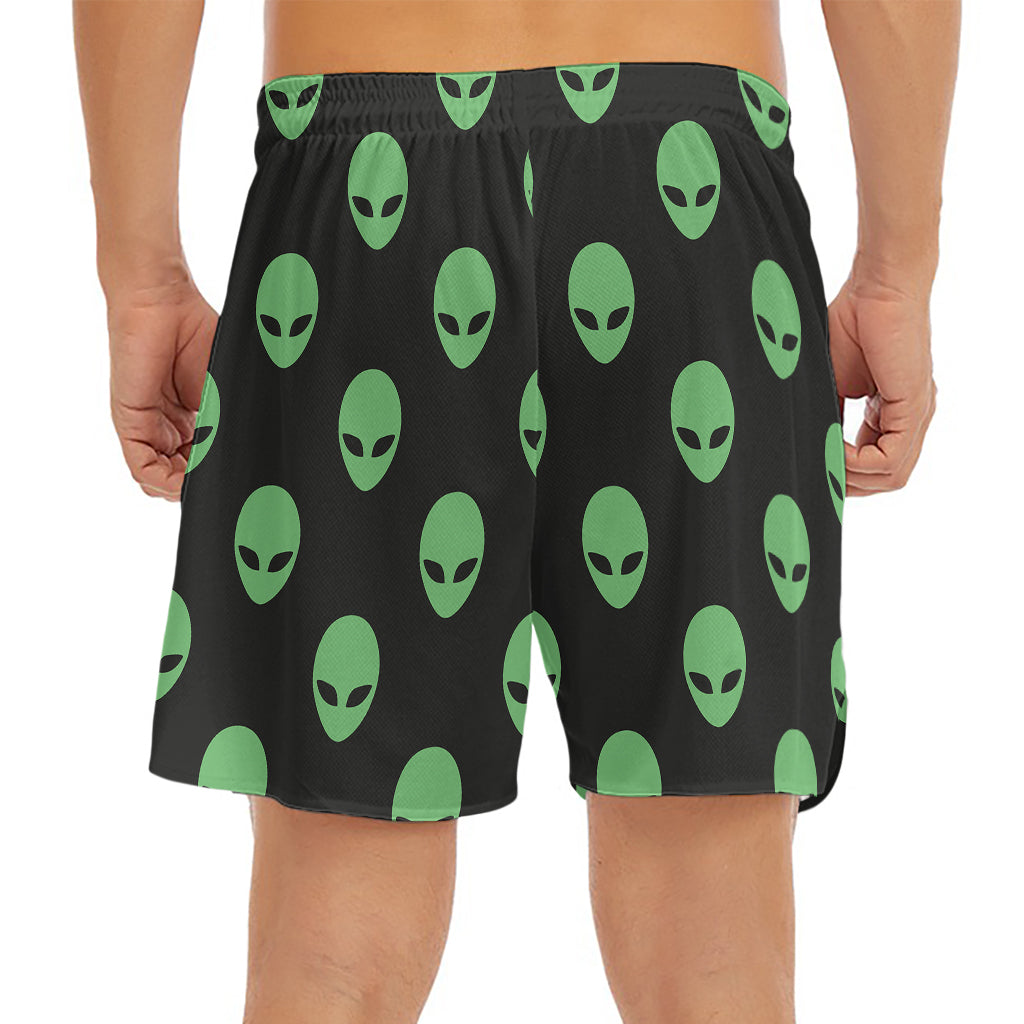 Green Alien Face Print Men's Split Running Shorts