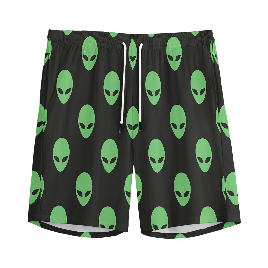 Green Alien Face Print Men's Sports Shorts