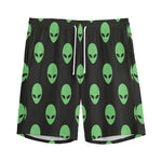 Green Alien Face Print Men's Sports Shorts