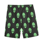 Green Alien Face Print Men's Sports Shorts