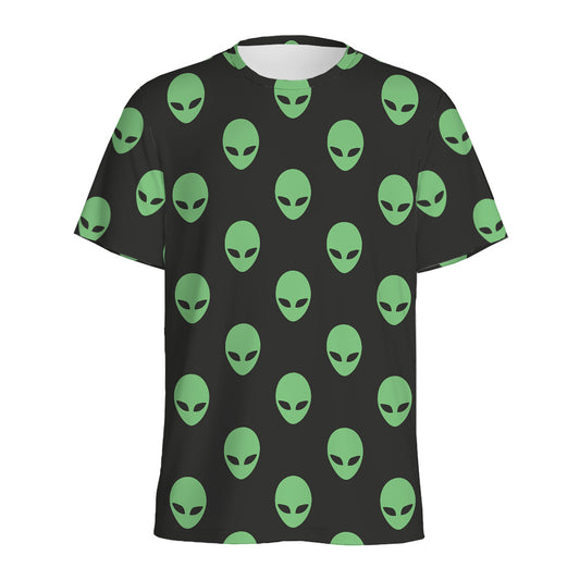 Green Alien Face Print Men's Sports T-Shirt