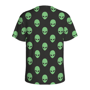 Green Alien Face Print Men's Sports T-Shirt