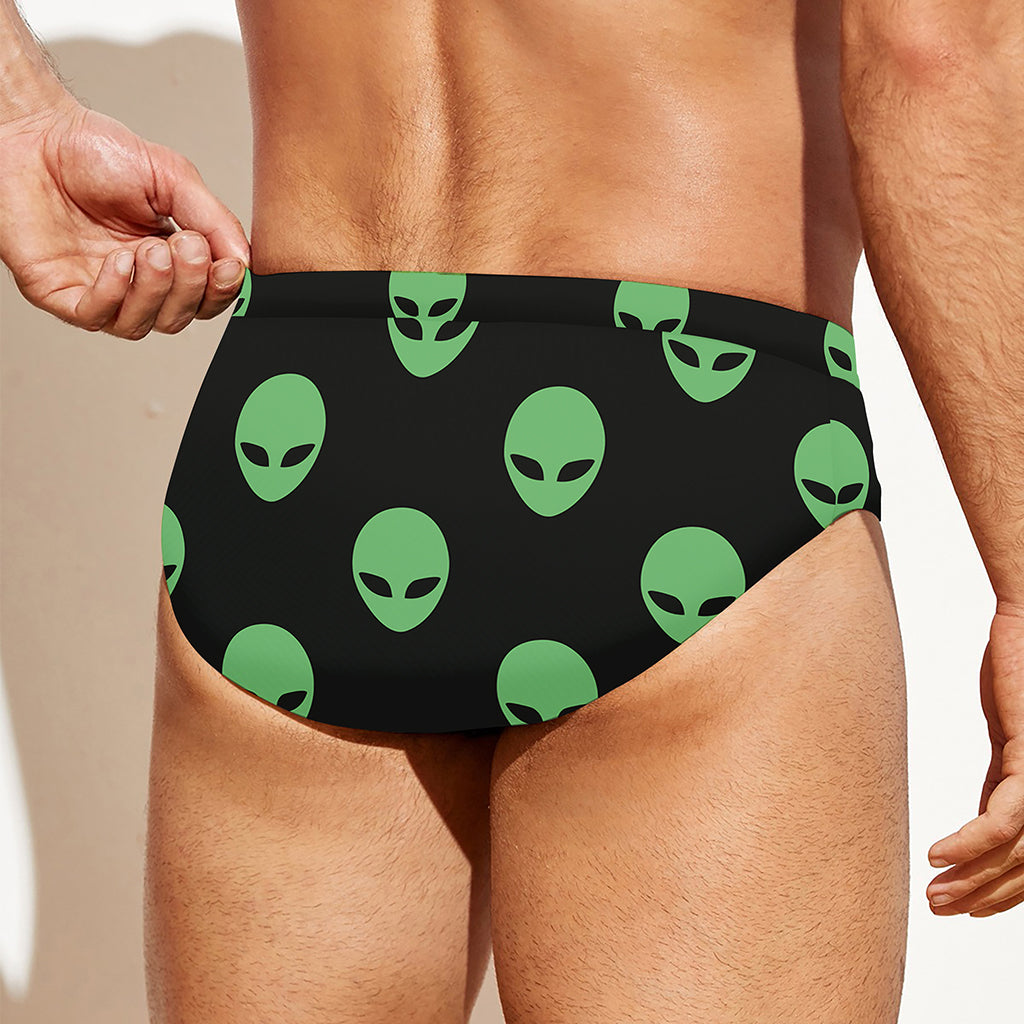 Green Alien Face Print Men's Swim Briefs