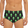 Green Alien Face Print Men's Triangle Swim Briefs