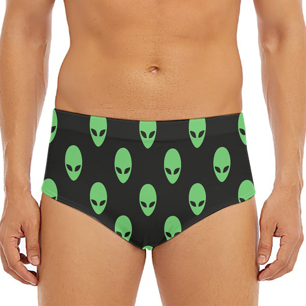 Green Alien Face Print Men's Triangle Swim Briefs