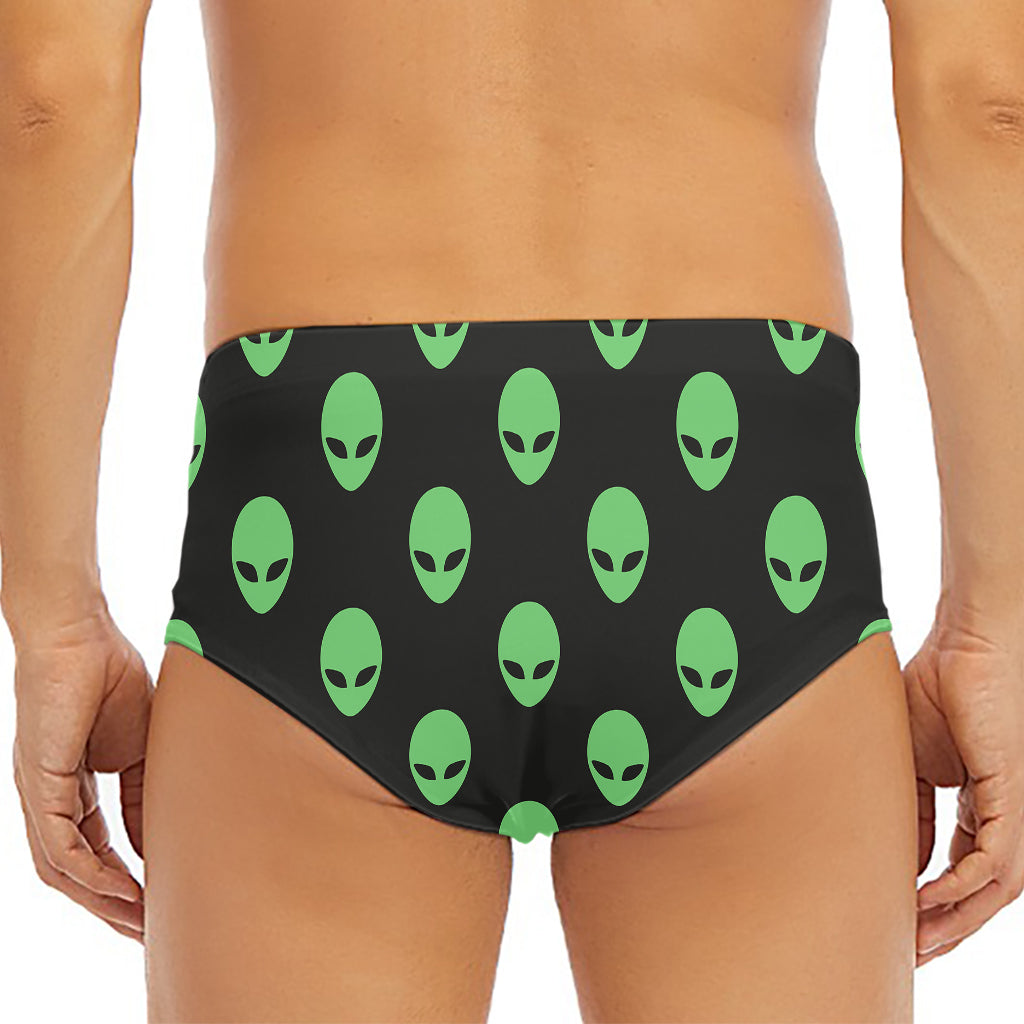 Green Alien Face Print Men's Triangle Swim Briefs