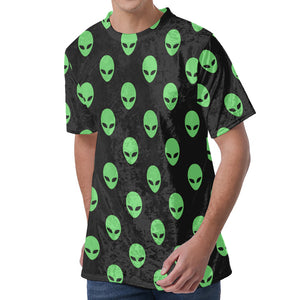 Green Alien Face Print Men's Velvet T-Shirt