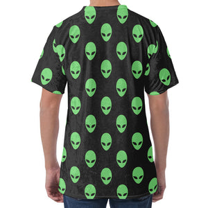 Green Alien Face Print Men's Velvet T-Shirt