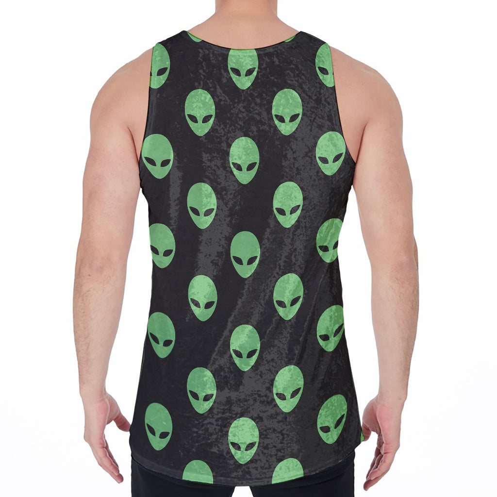 Green Alien Face Print Men's Velvet Tank Top