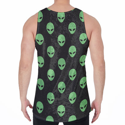 Green Alien Face Print Men's Velvet Tank Top