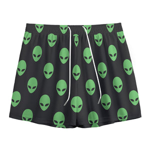 Green Alien Face Print Mesh Shorts