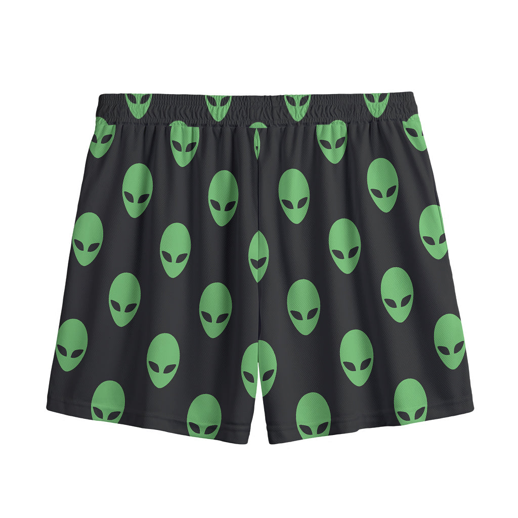 Green Alien Face Print Mesh Shorts