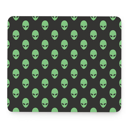 Green Alien Face Print Mouse Pad