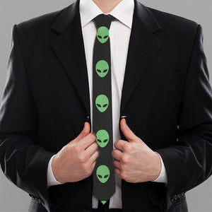 Green Alien Face Print Necktie