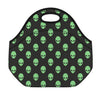 Green Alien Face Print Neoprene Lunch Bag