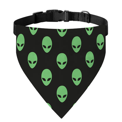 Green Alien Face Print Over The Collar Dog Bandana