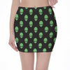 Green Alien Face Print Pencil Mini Skirt