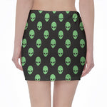 Green Alien Face Print Pencil Mini Skirt