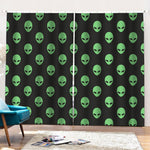 Green Alien Face Print Pencil Pleat Curtains