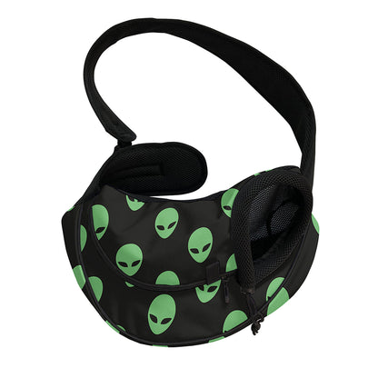 Green Alien Face Print Pet Sling Carrier
