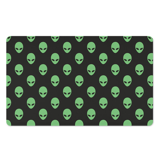 Green Alien Face Print Polyester Doormat