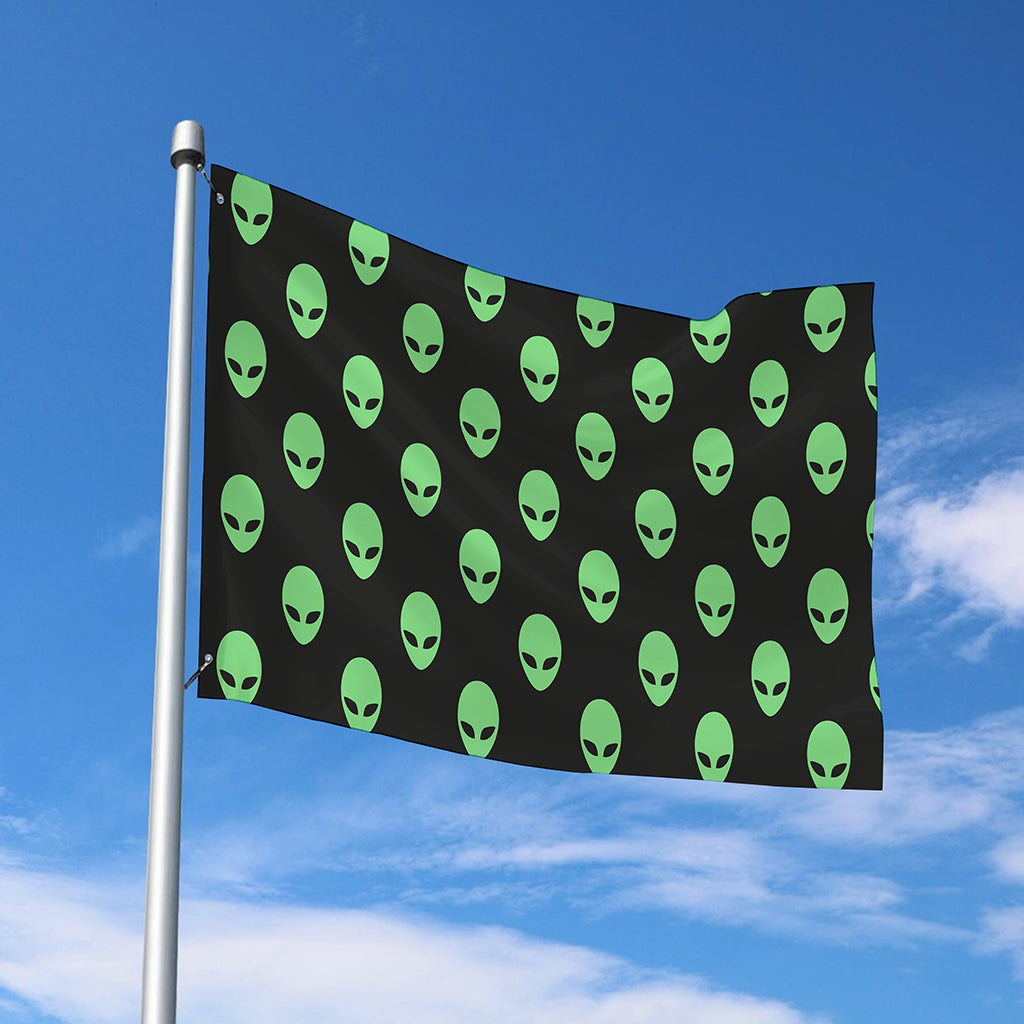 Green Alien Face Print Polyester Flag