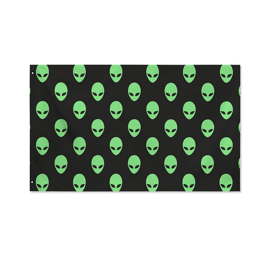 Green Alien Face Print Polyester Flag