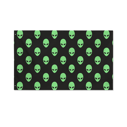 Green Alien Face Print Polyester Flag