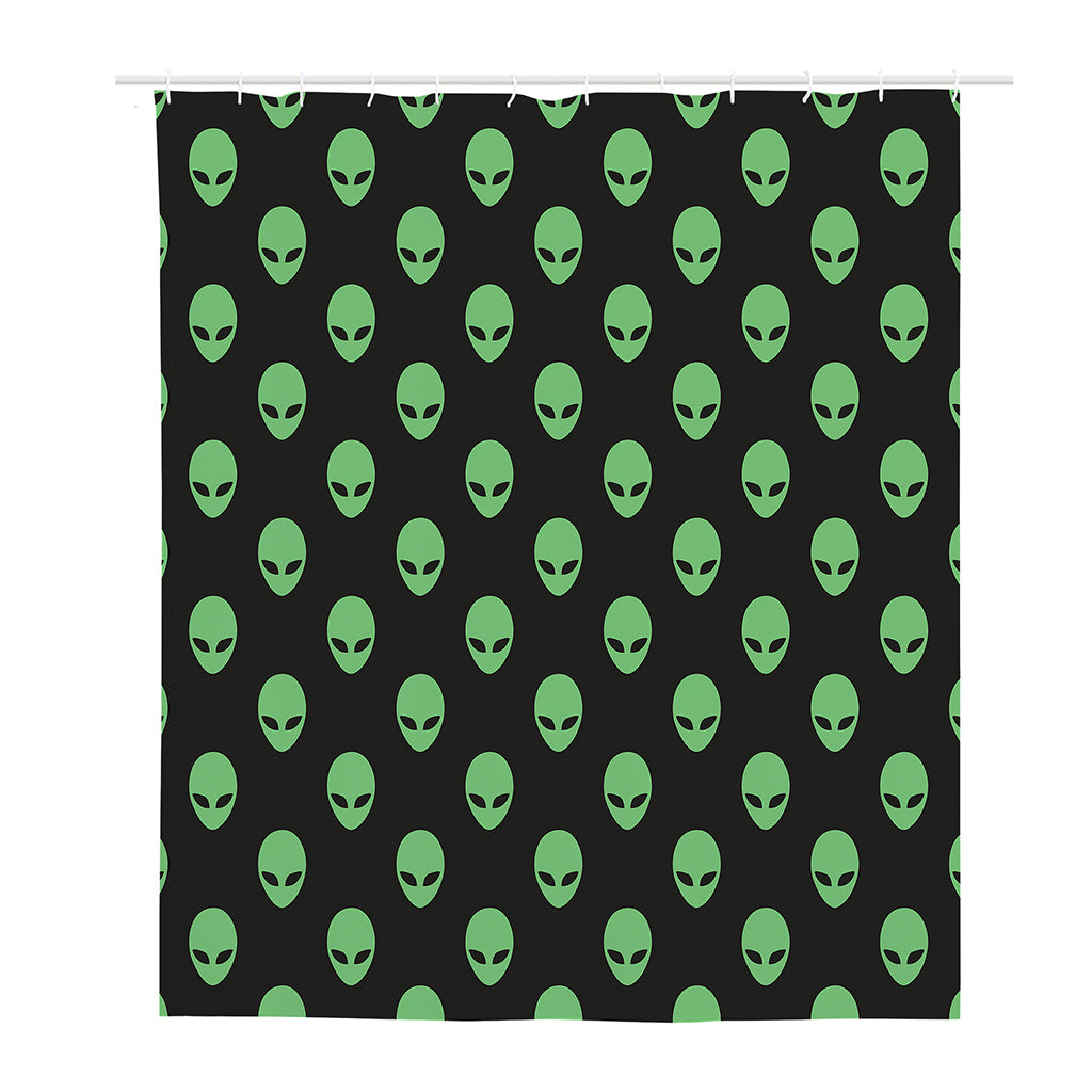 Green Alien Face Print Polyester Shower Curtain