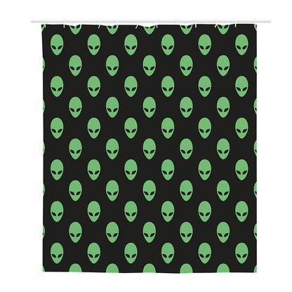 Green Alien Face Print Polyester Shower Curtain