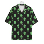 Green Alien Face Print Rayon Hawaiian Shirt