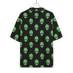 Green Alien Face Print Rayon Hawaiian Shirt