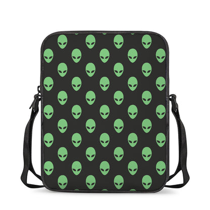 Green Alien Face Print Rectangular Crossbody Bag