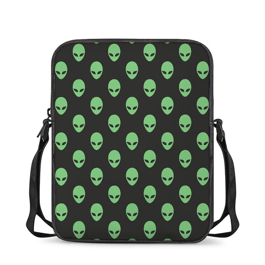 Green Alien Face Print Rectangular Crossbody Bag