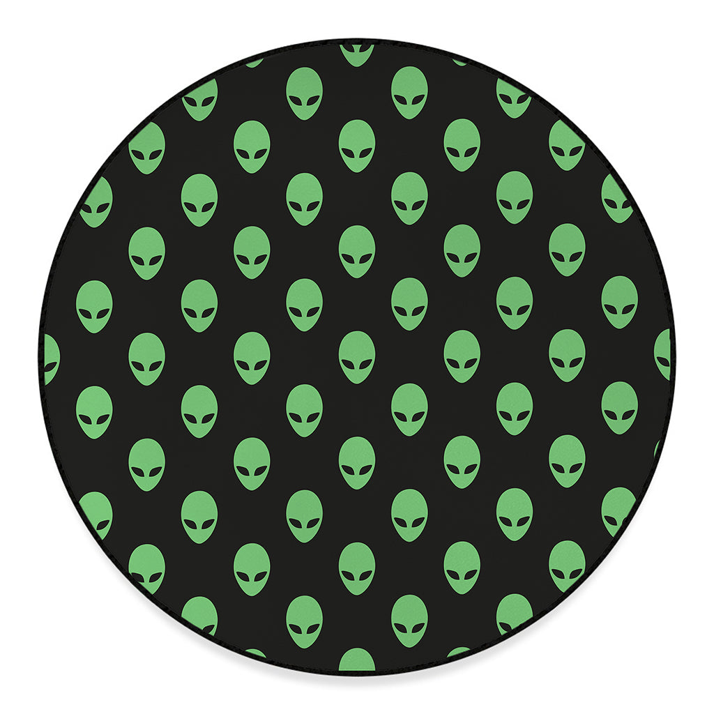 Green Alien Face Print Round Floor Mat